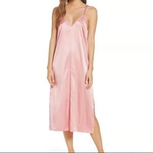 Something Navy Coral Mauve Sateen Slip Maxi Dress Size XXS